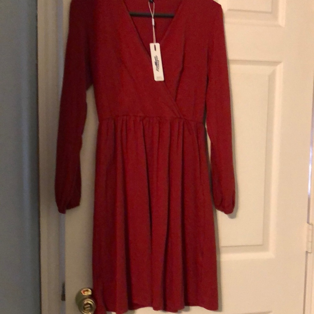 NWT Maroon v-neck Long sleeve dress
